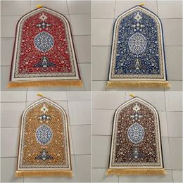 Muslim Islamic Prayer Mat Flannel Fabric Anti-silp Carpet Worship Kneel Blanket Printed Portable Travel Prayer Rug Ramadan Gift 240417