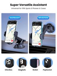 Cell Phone Mounts Holders D38-X Car Phone Holder Adjustable Car Phone Mount Cradle 360 Rotation Strong Sticky Gel Pad for Car Dashboard/Windscreen