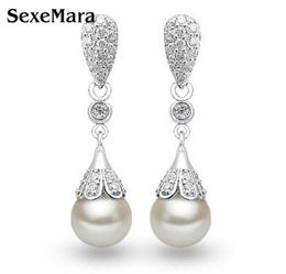 Classic 925 Sterling silver Clear Crystal Long Drop Earrings Teardrop Bridal Party Wedding Jewellery for Women Whole33401224206615