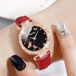Women's Watches 6 PCS/Set For Women es Half Face Butterfly Dial Quartz Wrist Pu Leather Strap Butterfly Jewellery Set Gift For Girls