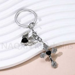 Keychains Lanyards Y2K Pretty Heart Wing Cross Cherry Keycahin Star Bow Key Ring Punk Metal Friendship Gift For Friend Handmade DIY Jewelry Set