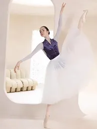 Stage Wear 80 CM Long Professional Ballet Tutu White Black 3 Layers Mesh Adult Ballerina Dance Elastic Waist Expansion Tulle Ball Skirt