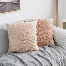 Cushion/Decorative Daisy 3D Flower Covers Handmade Velvet Petals Home Decor Yellow Beige Cushion Cover Sofa Decorationcase 45x45cm