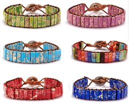 Charm Bracelets Chakra Bracelet Jewellery Handmade Multi Colour Natural Stone Tube Beads Leather Wrap Couples Creative Gifts Drop8343682