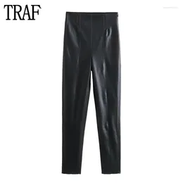 Women's Pants Faux Leather Leggings For Women Black Low Rise Streetwear Pencil Basic Woman Trousers