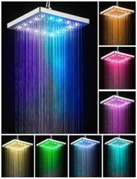 New 6 Inch LED Stainless Steel Shower Rainfall Rain Shower Head High Pressure Rainshower Colourful Discolouring Shower Head Square B8165295
