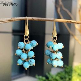 Dangle Chandelier Say Hello high-quality round bead pendant earrings suitable for women natural stone charm bead hook earrings Jewellery K2493 XW