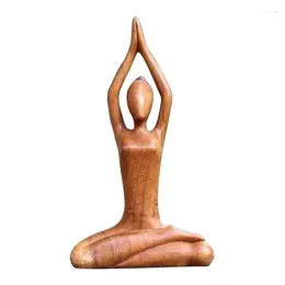 Decorative Figurines Wooden Yoga Meditation Statue Handmade Abstract Pose Sculpture Wood Carving Creative Tabletop Ornaments Living Room