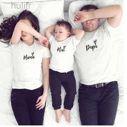Family Matching Outfits Mama Papa and MINI Little print t-shirt Family Matching Clothes Father and Son Kids Clothes daddy Baby T Shirt Short Sleeve d240507