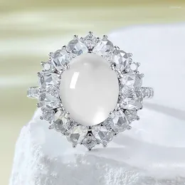 Cluster Rings French Luxury Instagram S925 Silver Hollow Foam Jade 8 10 Ring Chinese Egg Face Wedding Jewelry
