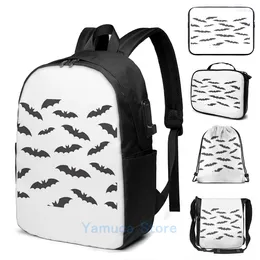 Backpack Funny Graphic Print All-Over Bat Pattern USB Charge Men School Bags Women Bag Travel Laptop
