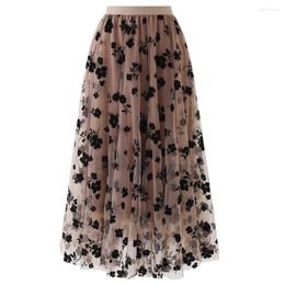 Skirts Flattering Ruffle Mesh Long Skirt Elastic Waistband High Waist Tulle Sheer Maxi Perfect For Any Body Type