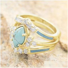 Rings Huitan Marquise Imitated Turquoise Stone Women Sier Color/Gold Color Luxury Accessories Fashion Band Jewelry Drop Delivery Ring Dhfhv