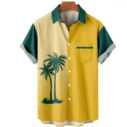 Men's Casual Shirts Dress Gradient Palm Tree Printed Hawaiian Button Short Sleeve Summer Fashion Hipster Shirt Streetwear Men Clothing