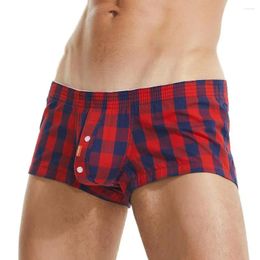Underpants SEOBEAN 2024 Men Plaid Boxer Shorts Cotton Underwear Mens Boxers U Convex Pouch Loungewear Sleep Bottoms