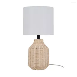 Table Lamps 18" Woven Rattan Lamp Natural Finish For Bedroom Bedside Night Stand