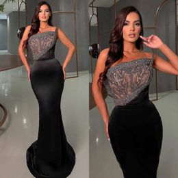 Evening Elegant Sequins Mermaid Black Beads Straps Formal Party Prom Dress Red Carpet Long Dresses For Special Ocn es