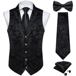 Black Paisley Tailored Collar Waistcoat Luxury White Blue Suit Vest with Tie for Wedding Prom Men Clothing Accessories Gift 240507