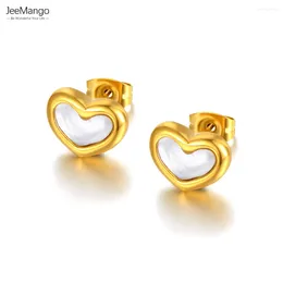 Stud Earrings JeeMango Stainless Steel Abalone Shell Good Luck Gold Plated Love Heart Earring Jewelry For Women Aretes JE22005