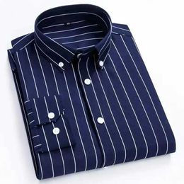 Men's Dress Shirts Mens Striped Shirt Long Sle Non- Casual Business Dress Shirts All-Match Slim Fit Fahion Korean Print Shirt Navy Blue d240507