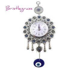BRISTLEGRASS Turkish Blue Evil Eye Quartz Wall Clock Flower Hanging Pendants Amulets Lucky Charms Blessing Protection Home Decor 28715357