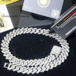cuban necklace square diamonds 15mm 18mm 19mm hip hop fine jewelry baguette biamond Men necklace sterling Silver Fully vvs moissanite luxury cuban link chain