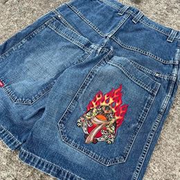 Geometric personality pattern oversized jnco denim shorts for men 2024 summer style vintage gothic rock baggy pants 240506