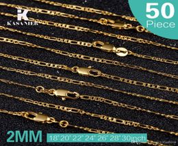 50pcs moda de 18k colar de cor de ouro 1630 polegadas 2 mm tamanho jóia mulher moda figaro colar women039s roupas acessórias de roupas