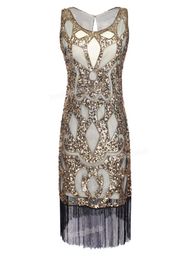 Whole PrettyGuide Women 1920039s Sequin Art Deco Hollow Paisley Tribe Cocktail Inspired Flapper Dress Great Gatsby Dress300M4028365