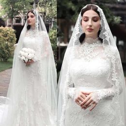 Appliqued High-Neck Dress Dresses Race Long-Sleeves Vintage Wedding With Veil Custom Made Vestidos De Novia