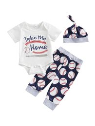 Clothing Sets Newborn Baby Boy Baseball Outfit New Player in Town Jogger Pants 3Pcs Coming Home H240507