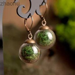 Dangle Chandelier 2Pairs 16MM Glass Ball True Moss Earrings Green Jewellery Natural Moss Pendant Earrings XW