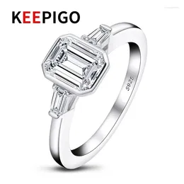 Cluster Rings KEEPIGO S925 Sterling Silver 1.5ct Rectangle 5A Zircon Engagement Diamond For Women Wedding Fine Jewelry