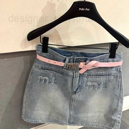 Skirts Designer Korean Fashion Letter Embroidered High Waist Denim Short Skirt for Women's 2024 Summer Slimming Matching Belt Wrapped Hip A-line Half skirt 4AT9