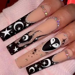 False Nails 24Pcs Glitter False Nails Long Coffin Fake Nails with en Flame Designs Wearable Ballet Press on Nails Full Cover Nail Tips T240507