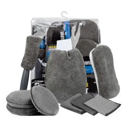 Gloves 9pcs Car Wash Cleaning Kits Microfiber Towels Blush Sponge Wash Glove Polish Care Applicator Pads Auto Detailing Washing Tools