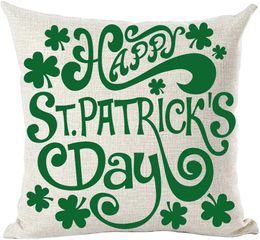 Cushion/Decorative Happy St. Patricks Day Spring Green Clovers Decorative Throw Cover Case Cushion Home Living Room Bed Sofa Cotton Linen