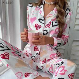 ملابس النوم النسائية الحريرية الساتان بيجاما مجموعة طويلة الأكمام أعلى وسروال من قطعتين مجموعة Pajama Lounge Coat Button Up Womens Pajamas WX