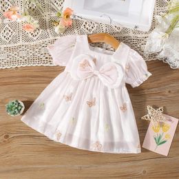 Girl Dresses Summer Baby Girls Dress Bubble Sleeve Bow Embroidery Lace Ruffles Sweet Princess Birthday Party Team