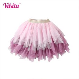 tutu Dress VIKITA Girls Tutu Skirts Kids Performance Birthday Party Ballet Mini Skirt Girls Irregular Mesh Layered Cake Skirts Kids Clothes d240507