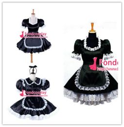 Sissy Maid Black Satin Uniform Lockable Dress Cosplay Costume for Animation Exhibition Beach Holiday Sexy Prom Night Dresses4697012