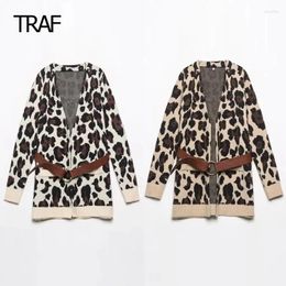 Women's Knits Sweater Autumn Winter Knitted Animal Print Cardigan V-Neck Long Sleeve Top With Belt Designer Coats Women Luxury