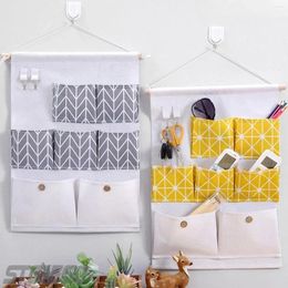 Storage Bags Simple Cotton And Linen 7 Pocket Hanging Bag Bathroom Waterproof Overall Bedroom Wall Wardrobe