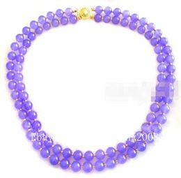 Fashion 2Rows 10mm Natural Lavender Jade Gemstone Round Beads Necklace 18quot19quot5454777