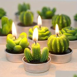 Candles 12Pcs Tea Valentines Day Decoration Handmade Exquisite Amber Cactus Candle Suitable For Party Wedding Spa Home Drop Delivery G Dh1Op