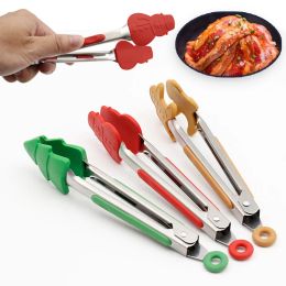 Accessories New Christmas Silicone Food Tong Gingerbread Man Snowman Xmas Tree Pattern Cooking Clip Steak Bread Clamp Kitchen BBQ Salad Tool