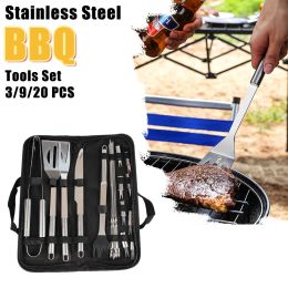 Accessories 3/9/20 PCS BBQ Tools Set Stainless Steel Barbecue Utensil Spatula Fork Tongs Knife Brush Skewers For Camping Outdoor