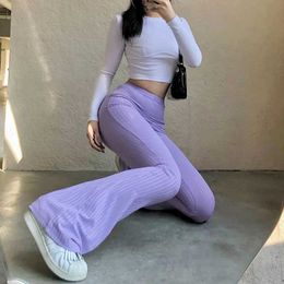 Women's Pants Capris Trousers Womens Purple Clothing Long Legged Womens Pants Ultra Thin Sexy Tight High Waist Flare Y2k Strwear Elastic Casual Quality 90s Y240504