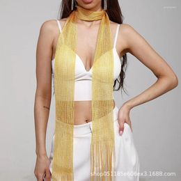 Scarves Personality Shiny Gold Silver Bright Silk Sunscreen Shawl Sexy Nightclub Performance Party Evening Dress Women Lace Tassel Scarf