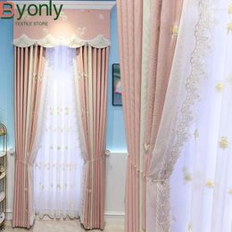 Curtain Customised Pink Lace Window Screen Embroidered And Patched Curtains For Living Room Bedroom French Balcony Floating Girl